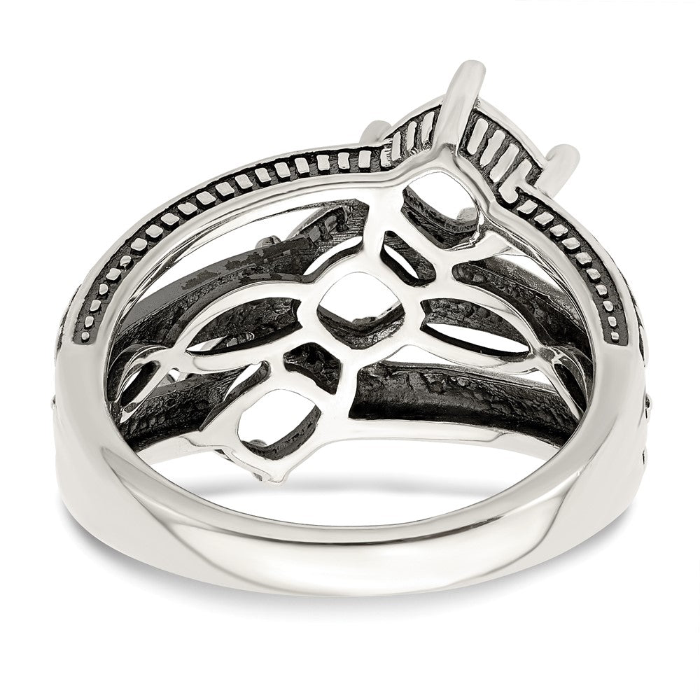 Sterling Silver Antiqued w/14k 3-stone Mother's Ring - 34