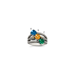 Sterling Silver Antiqued w/14k 3-stone Mother's Ring - 33