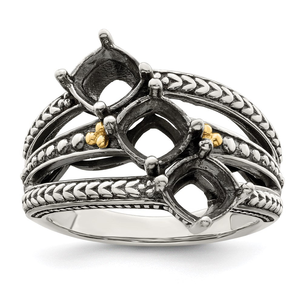 Sterling Silver Antiqued w/14k 3-stone Mother's Ring - 34