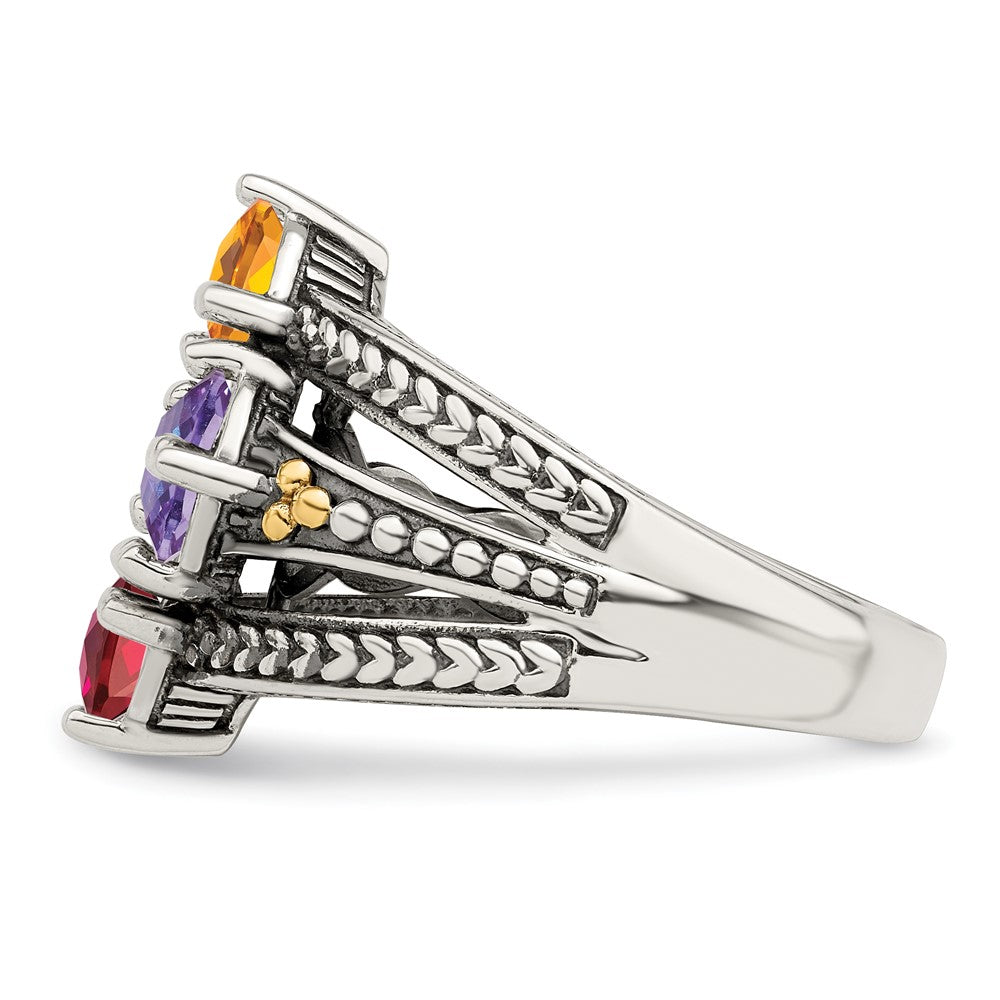 Sterling Silver Antiqued w/14k 4-stone Mother's Ring - 45