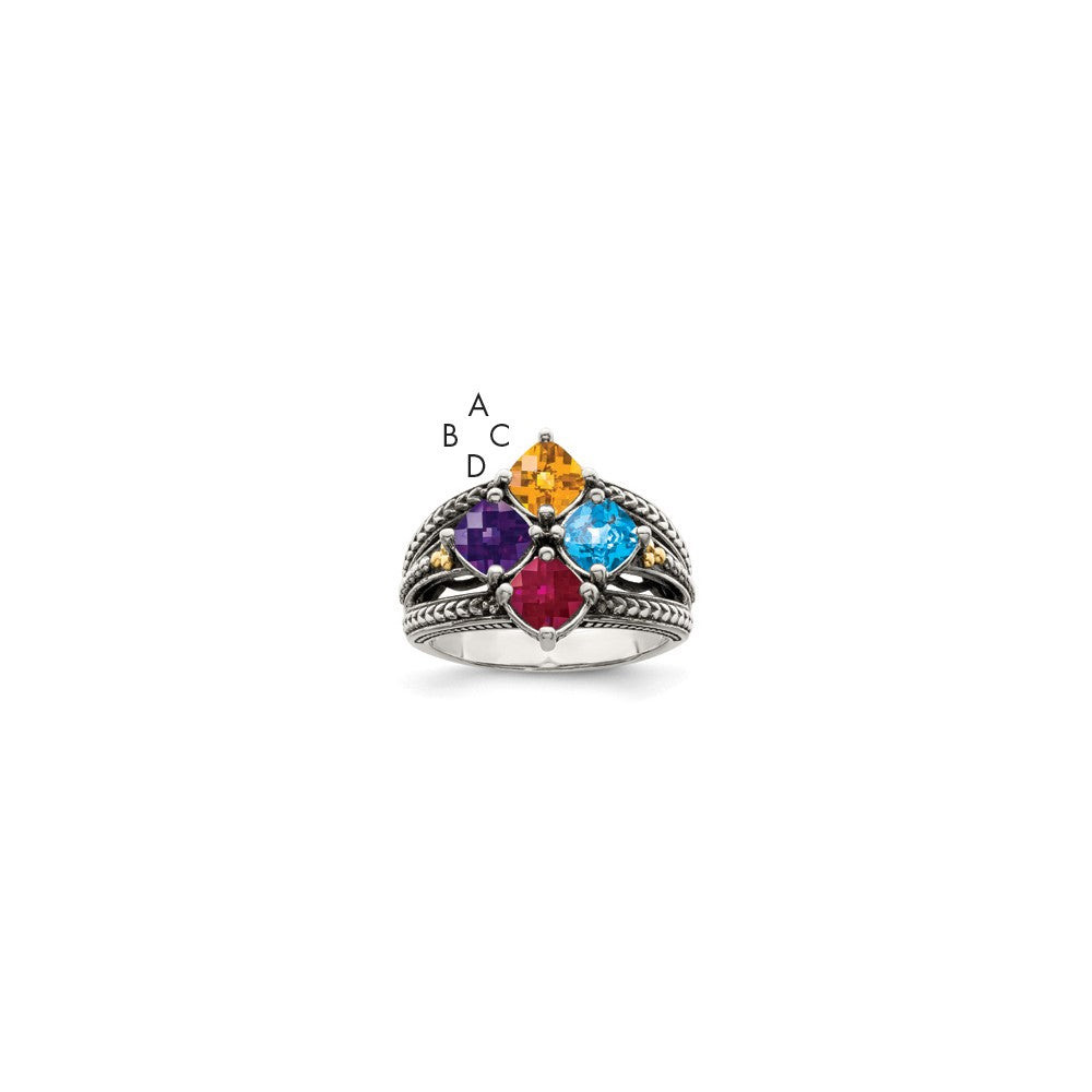 Sterling Silver Antiqued w/14k 4-stone Mother's Ring - 45