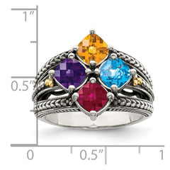 Sterling Silver Antiqued w/14k 4-stone Mother's Ring - 45