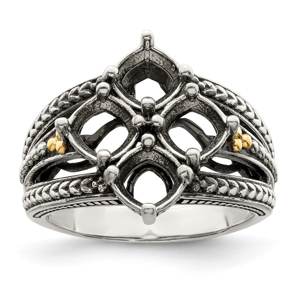 Sterling Silver Antiqued w/14k 4-stone Mother's Ring - 45
