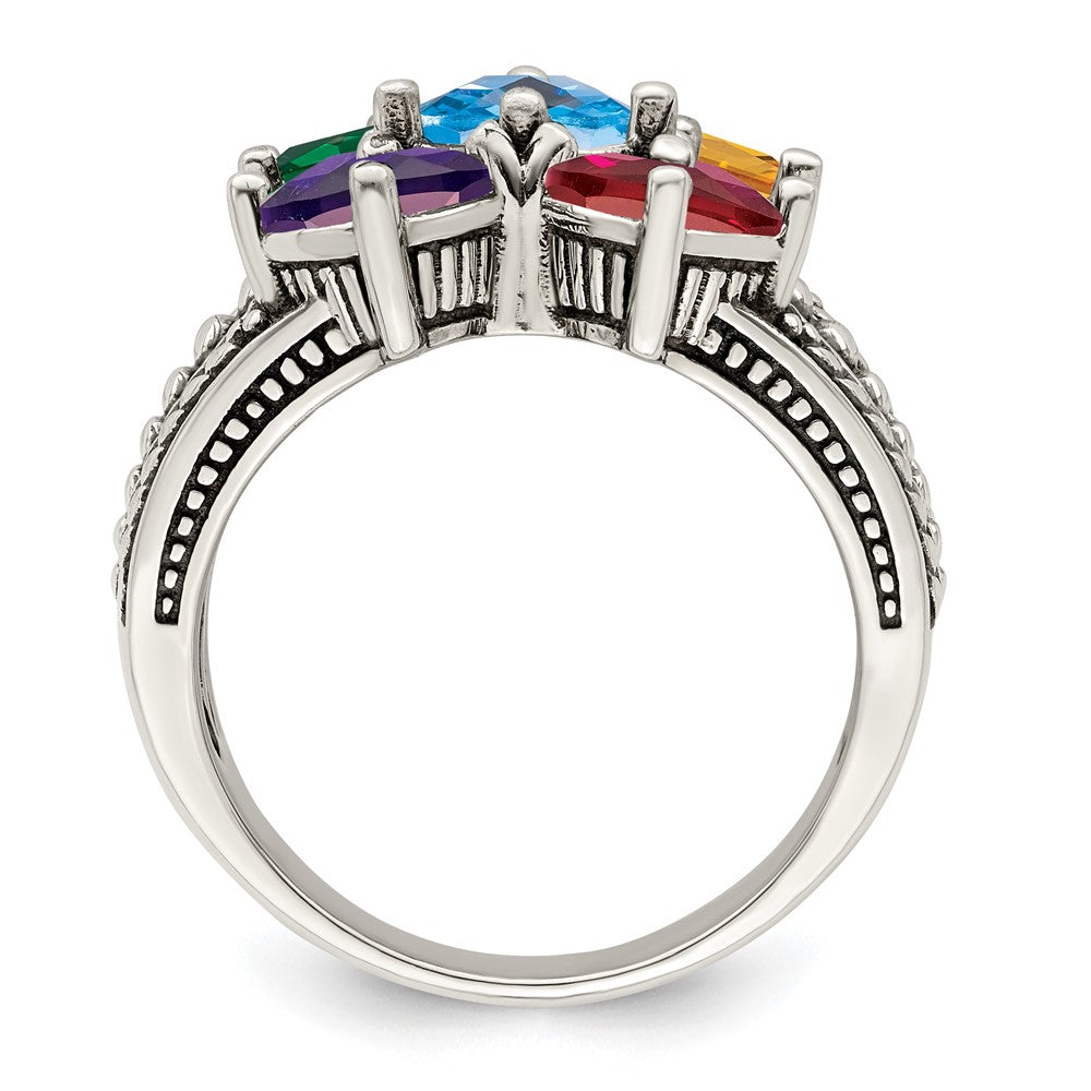 Sterling Silver Antiqued w/14k 5-stone Mother's Ring - 27