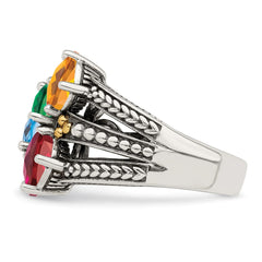 Sterling Silver Antiqued w/14k 5-stone Mother's Ring - 27