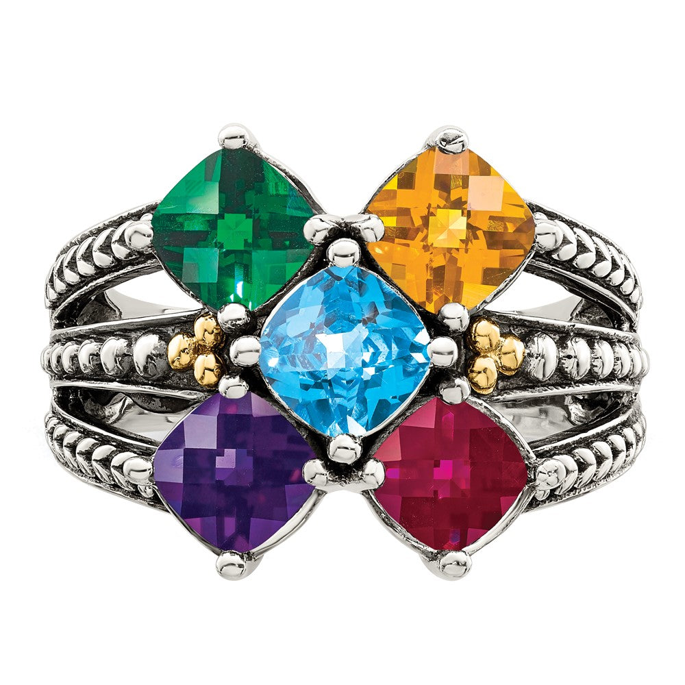 Sterling Silver Antiqued w/14k 5-stone Mother's Ring - 27