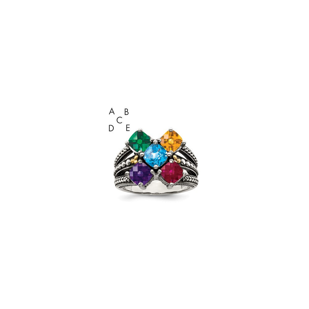 Sterling Silver Antiqued w/14k 5-stone Mother's Ring - 28