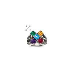 Sterling Silver Antiqued w/14k 5-stone Mother's Ring - 28