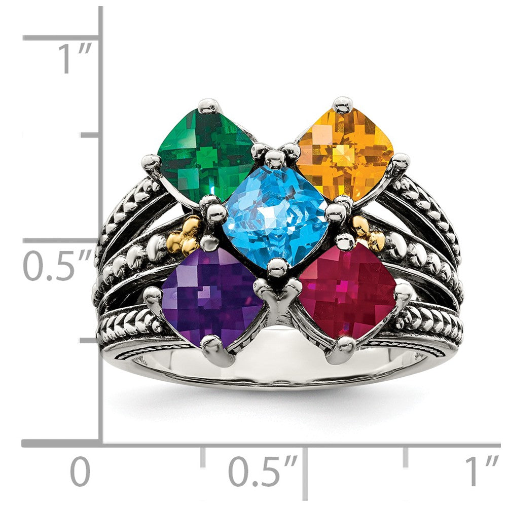 Sterling Silver Antiqued w/14k 5-stone Mother's Ring - 28