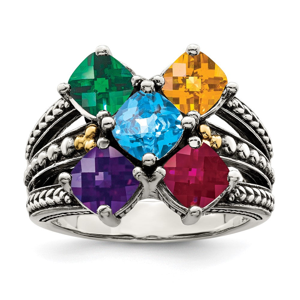 Sterling Silver Antiqued w/14k 5-stone Mother's Ring - 27
