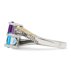 Sterling Silver Antiqued w/14k 2-stone w/Diamond Genuine Mother's Ring - 5