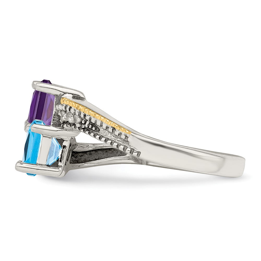 Sterling Silver Antiqued w/14k 2-stone w/Diamond Genuine Mother's Ring - 6
