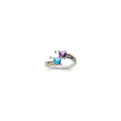 Sterling Silver Antiqued w/14k 2-stone w/Diamond Genuine Mother's Ring - 5