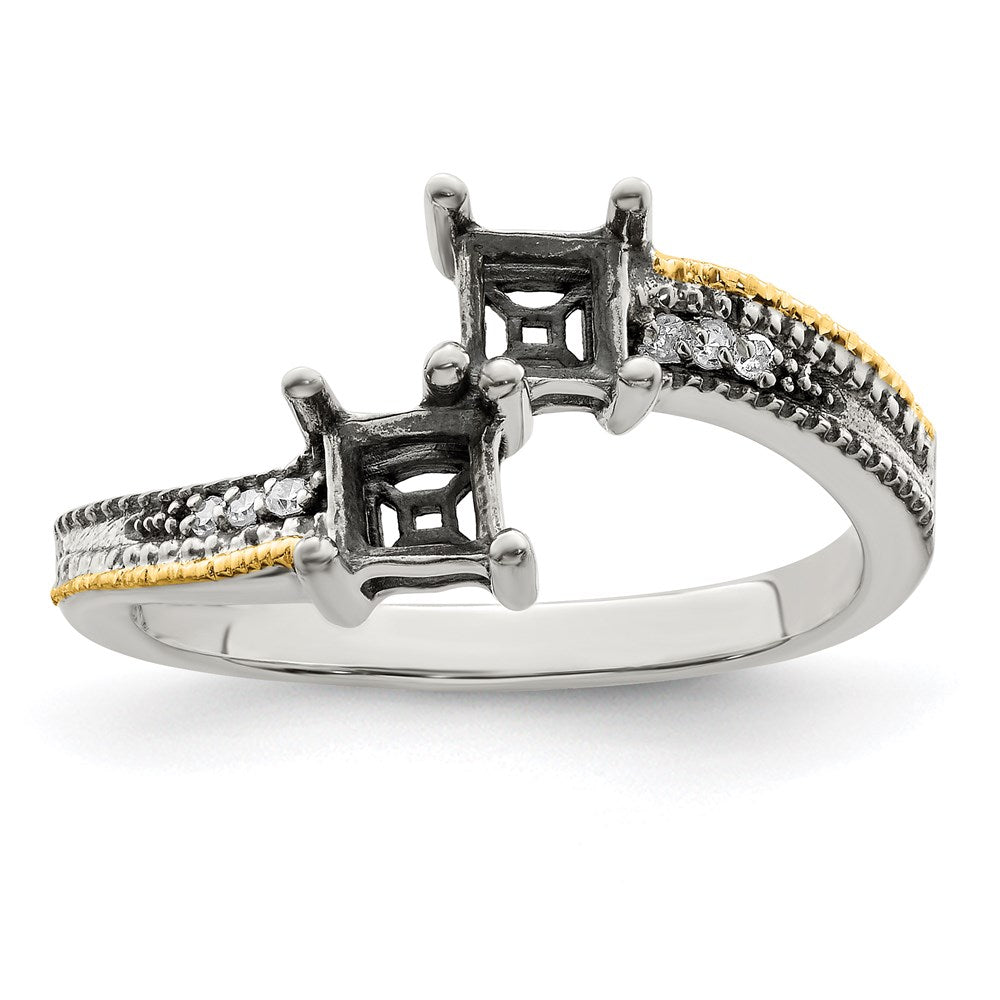 Sterling Silver Antiqued w/14k 2-stone w/Diamond Genuine Mother's Ring - 5