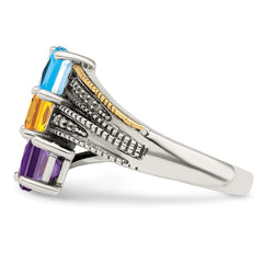 Sterling Silver Antiqued w/14k 3-stone w/Diamond Genuine Mother's Ring - 4