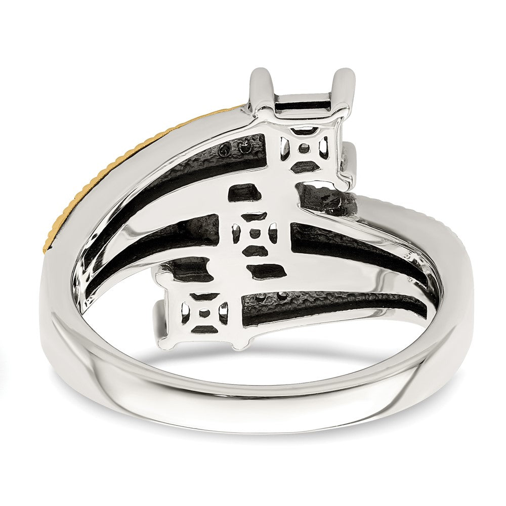 Sterling Silver Antiqued w/14k 3-stone w/Diamond Mother's Ring - 69