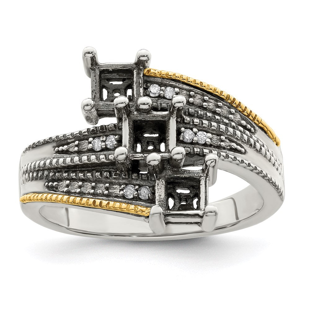 Sterling Silver Antiqued w/14k 3-stone w/Diamond Genuine Mother's Ring - 4