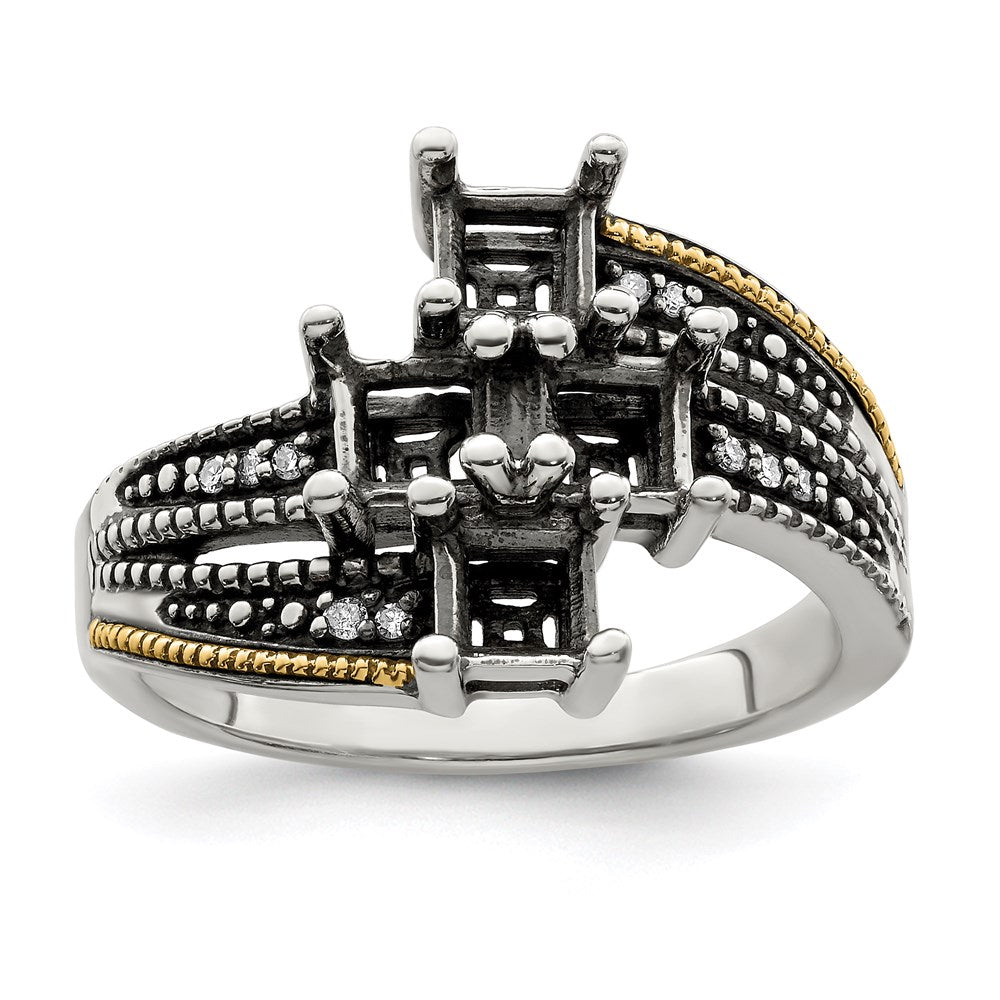 Sterling Silver Antiqued w/14k 4-stone w/Diamond Mother's Ring - 68