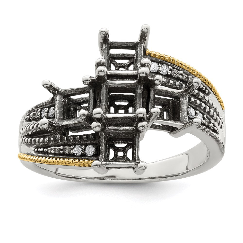 Sterling Silver Antiqued w/14k 5-stone w/Diamond Mother's Ring - 62