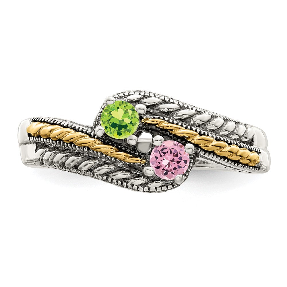 Sterling Silver Antiqued w/14k 2-stone Mother's Ring - 24