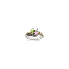 Sterling Silver Antiqued w/14k 2-stone Mother's Ring - 24