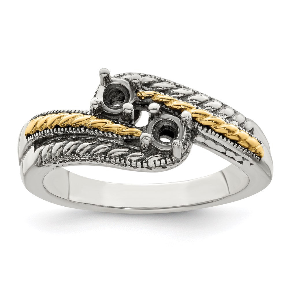 Sterling Silver Antiqued w/14k 2-stone Mother's Ring - 24