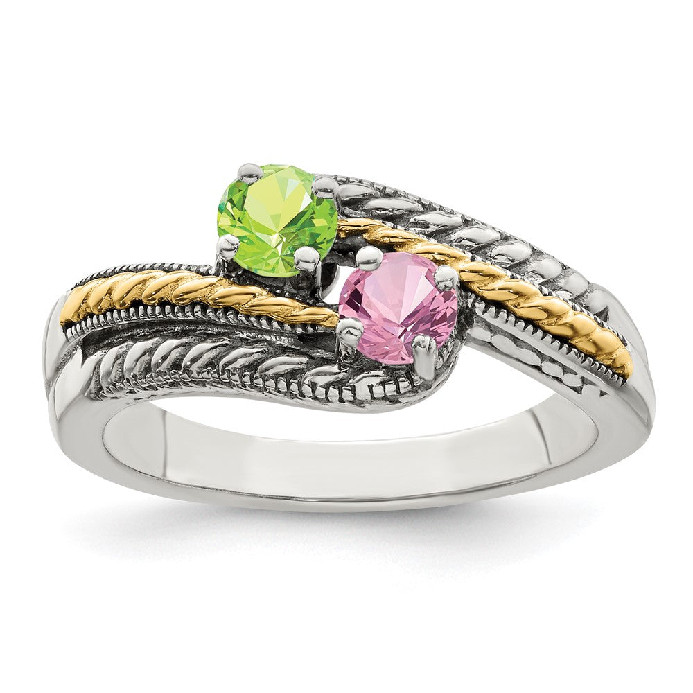Sterling Silver Antiqued w/14k 2-stone Mother's Ring - 24