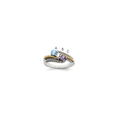 Sterling Silver Antiqued w/14k 3-stone Mother's Ring - 37
