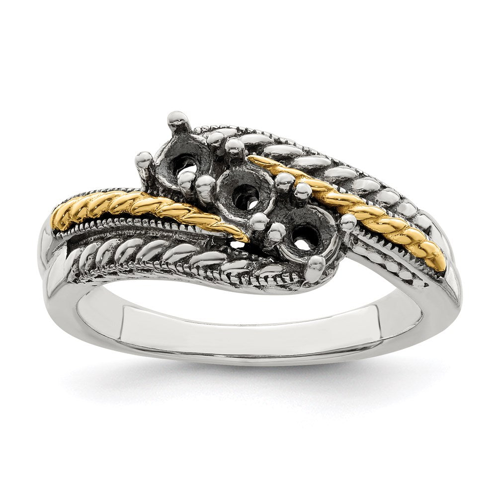 Sterling Silver Antiqued w/14k 3-stone Mother's Ring - 37