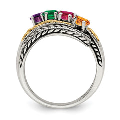 Sterling Silver Antiqued w/14k 4-stone Mother's Ring - 37