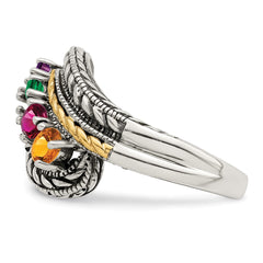 Sterling Silver Antiqued w/14k 4-stone Mother's Ring - 37