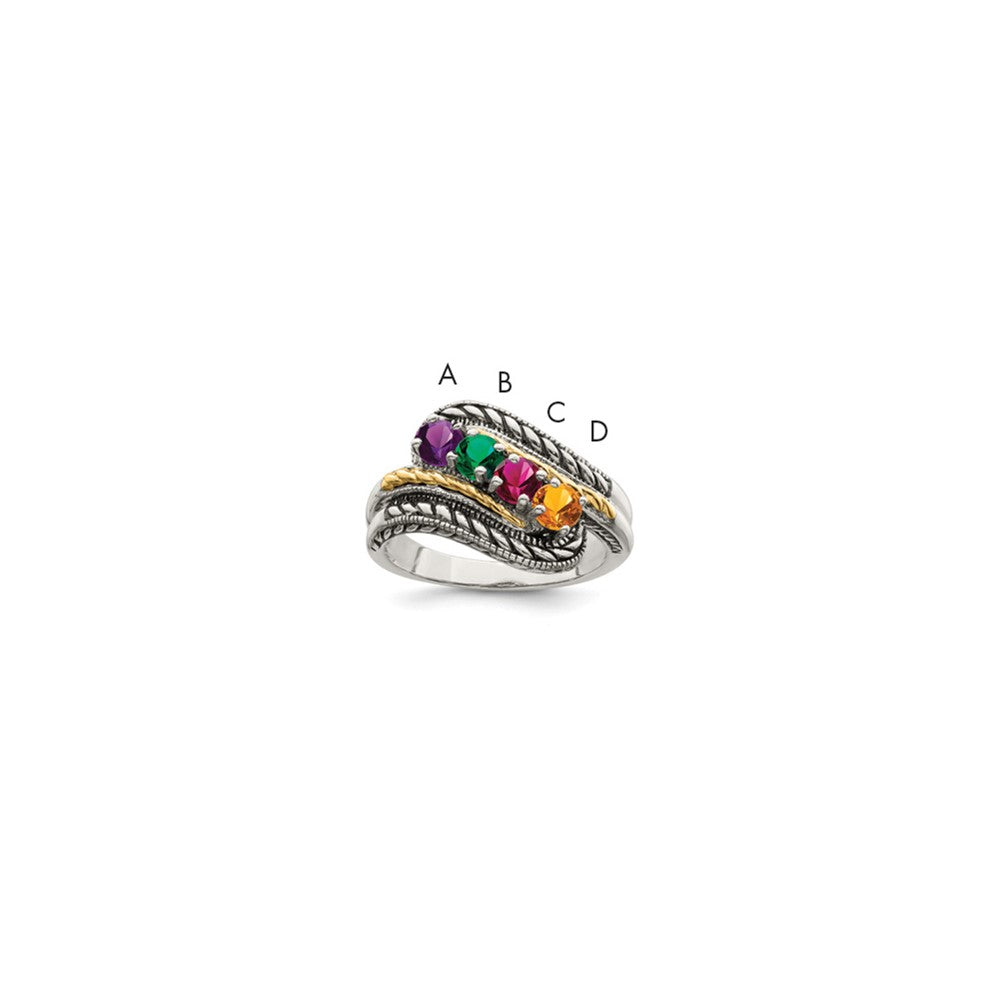 Sterling Silver Antiqued w/14k 4-stone Mother's Ring - 37