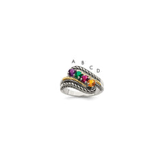 Sterling Silver Antiqued w/14k 4-stone Mother's Ring - 37