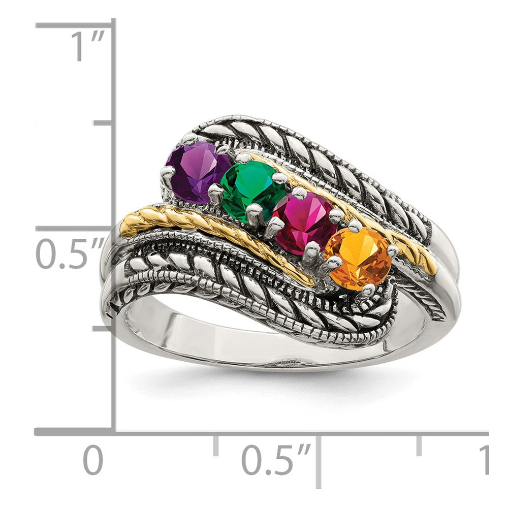 Sterling Silver Antiqued w/14k 4-stone Mother's Ring - 36