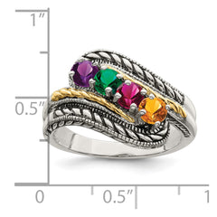 Sterling Silver Antiqued w/14k 4-stone Mother's Ring - 36
