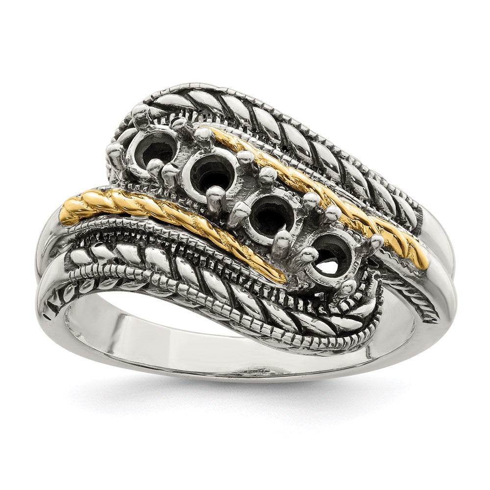 Sterling Silver Antiqued w/14k 4-stone Mother's Ring - 37