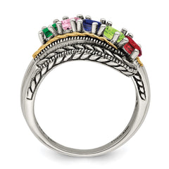 Sterling Silver Antiqued w/14k 5-stone Mother's Ring - 40