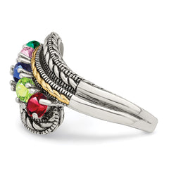 Sterling Silver Antiqued w/14k 5-stone Mother's Ring - 40