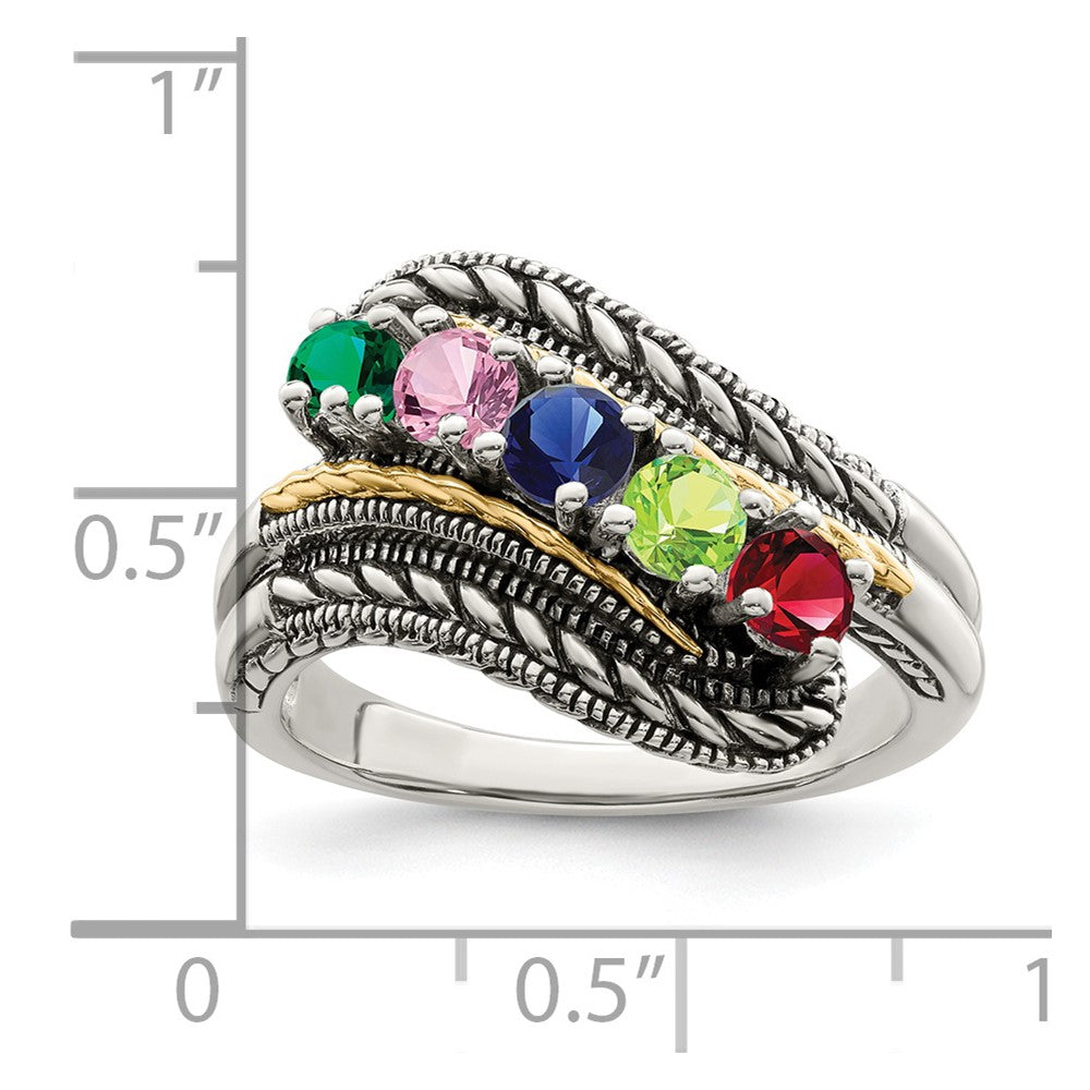 Sterling Silver Antiqued w/14k 5-stone Mother's Ring - 40