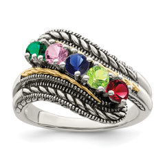 Sterling Silver Antiqued w/14k 5-stone Mother's Ring - 40