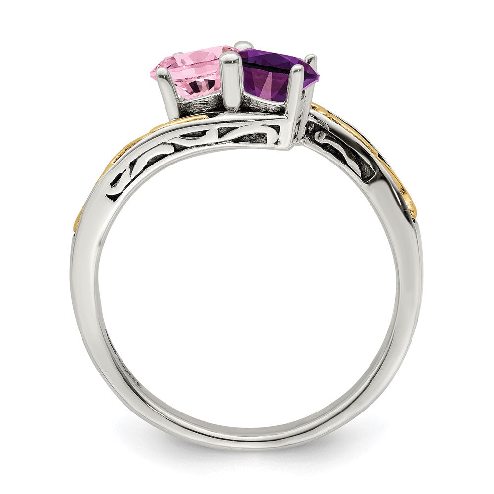 Sterling Silver Antiqued w/14k 2-stone Mother's Ring - 26