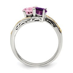 Sterling Silver Antiqued w/14k 2-stone Mother's Ring - 41