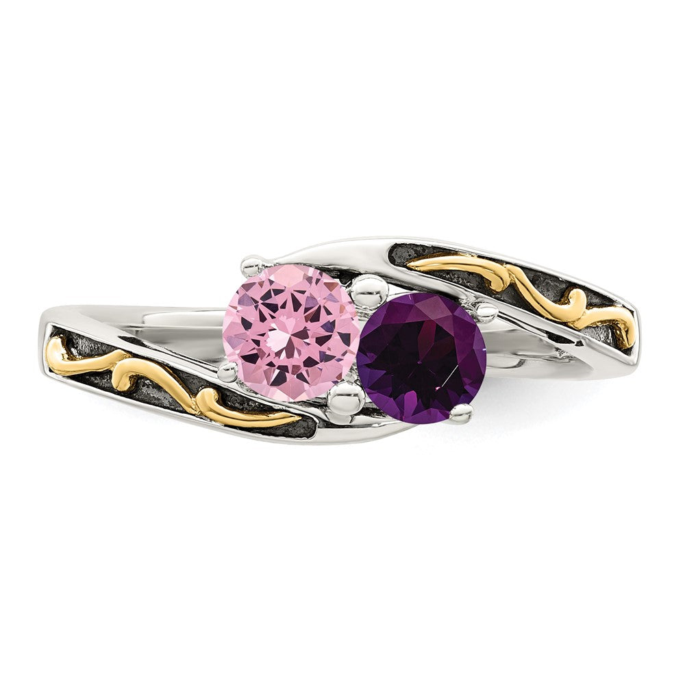 Sterling Silver Antiqued w/14k 2-stone Mother's Ring - 41