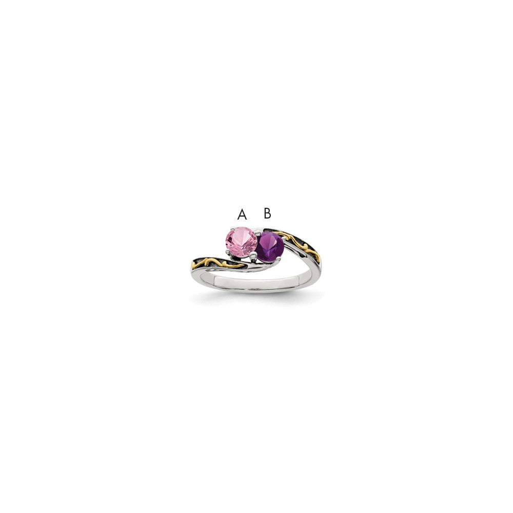 Sterling Silver Antiqued w/14k 2-stone Mother's Ring - 42