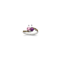 Sterling Silver Antiqued w/14k 2-stone Mother's Ring - 42