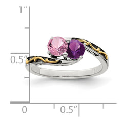 Sterling Silver Antiqued w/14k 2-stone Mother's Ring - 42
