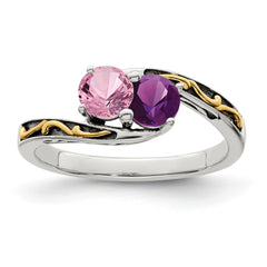 Sterling Silver Antiqued w/14k 2-stone Mother's Ring - 41