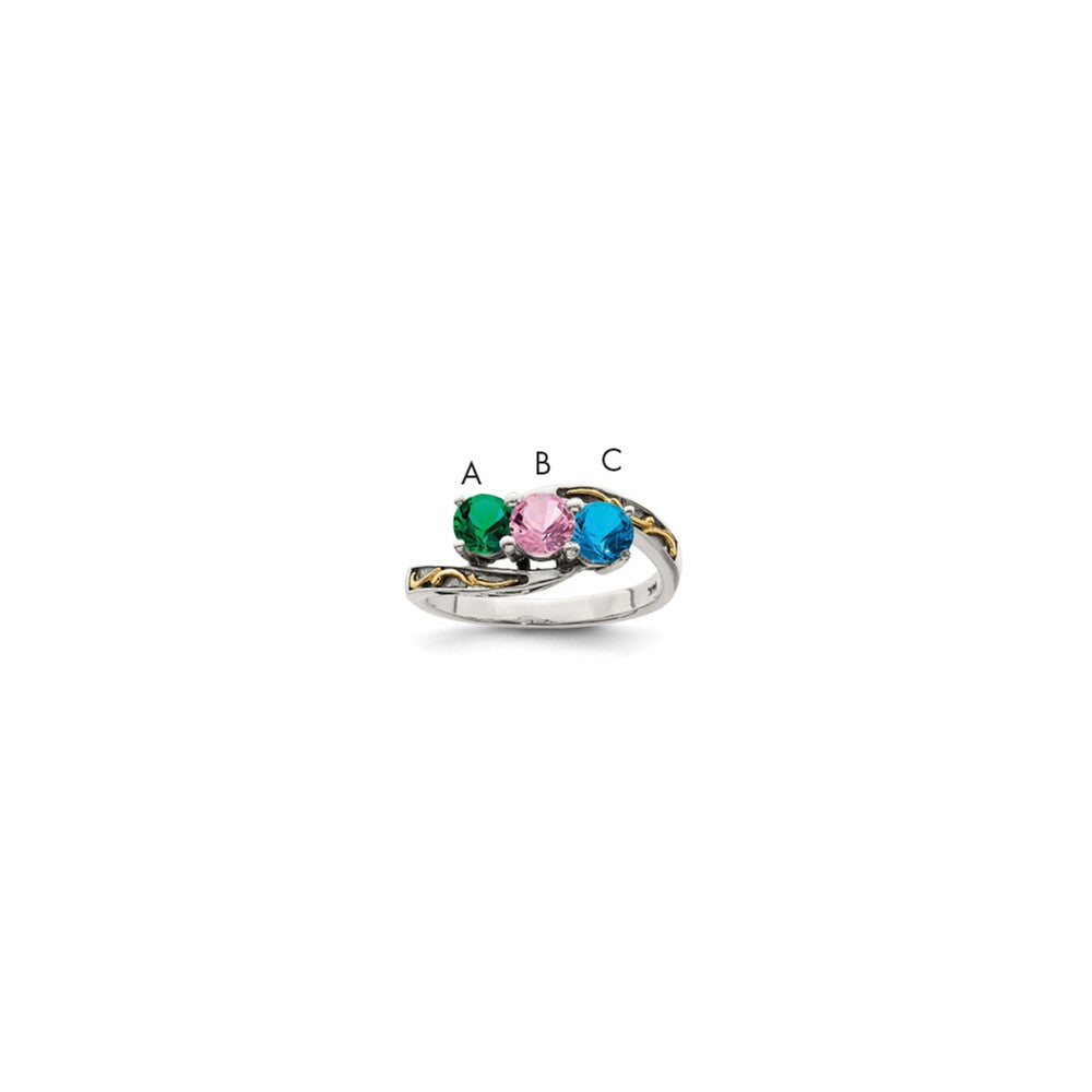 Sterling Silver Antiqued w/14k 3-stone Mother's Ring Mounting - 41