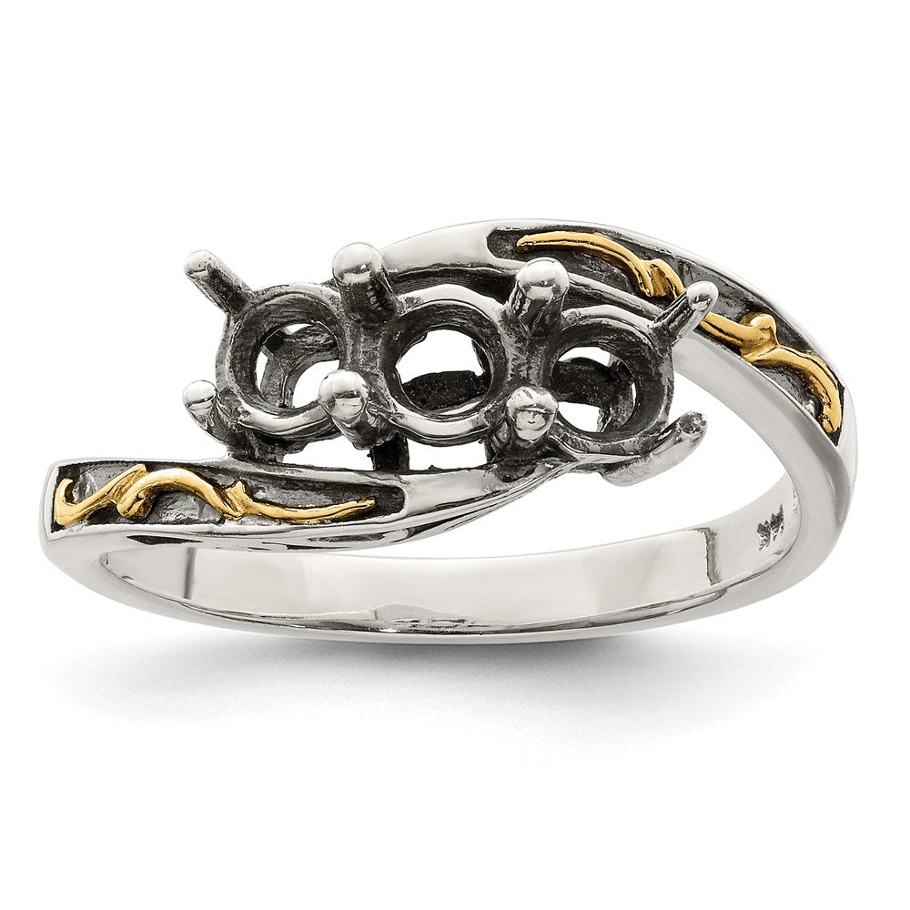 Sterling Silver Antiqued w/14k 3-stone Mother's Ring
