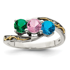Sterling Silver Antiqued w/14k 3-stone Mother's Ring Mounting - 41